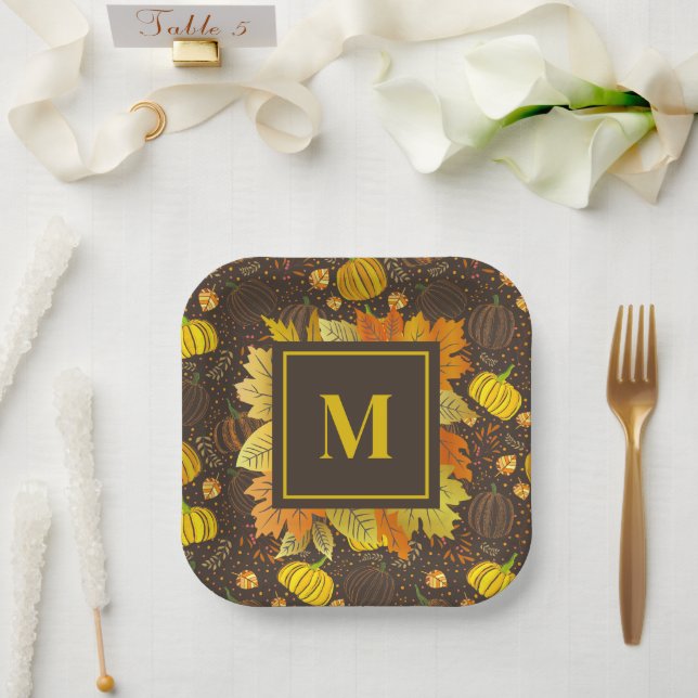 Pumpkins Autumn Fall Harvest Pattern Paper Plate (Wedding)