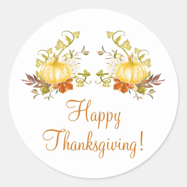 Pumpkins Autumn Leaves Happy Thanksgiving Stickers (Front)