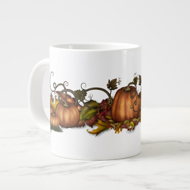 Pumpkins & Autumn Leaves Large Coffee Mug (Front Left)