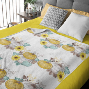 Pumpkins Autumn Watercolor Thanksgiving Halloween Fleece Blanket