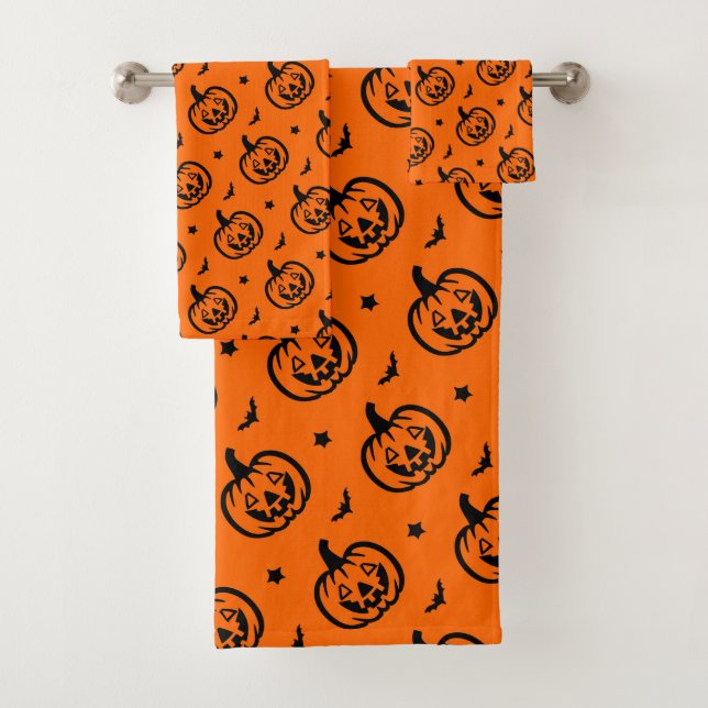 Pumpkins, Bats and Stars Bath Towel Set (Insitu)