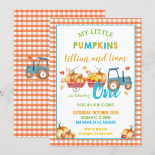 Pumpkins Birthday Party Harvest Truck Twins  Invitation