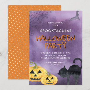 Pumpkins Black Halloween Spooktacular Party Invitation