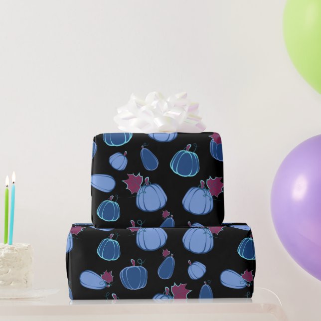 Pumpkins Blue Plum Harvest pattern Wrapping Paper (Party Gifts)