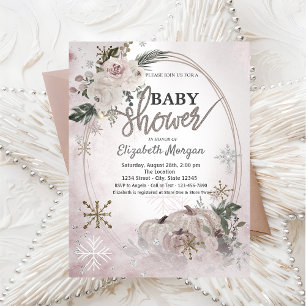 Pumpkins Boho Flowers,Snowflakes Baby Shower Invitation