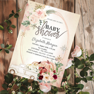  Pumpkins Boho Roses,Truck Baby Shower  Invitation