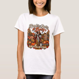 Pumpkins Boots & Boos Skeleton Halloween T-Shirt
