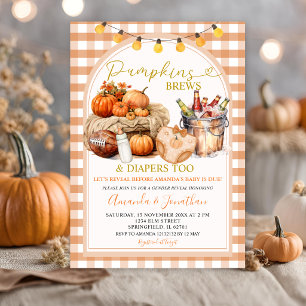 Pumpkins Brews & Diapers Fall Party Gender Reveal Invitation