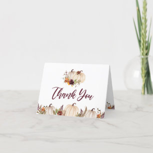 Pumpkins Burgundy Orange Floral Baby Shower  Thank You Card