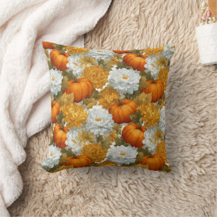 Pumpkins & Chrysanthemums Fall Design Cushion
