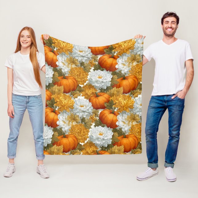 Pumpkins & Chrysanthemums Fall Design Fleece Blanket (In Situ)
