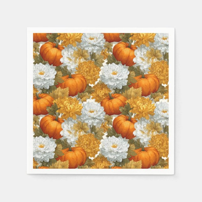 Pumpkins & Chrysanthemums Fall Design Napkin (Front)