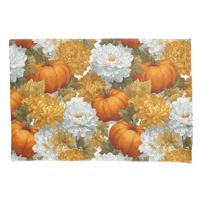 Pumpkins & Chrysanthemums Fall Design Pillowcase (Front)