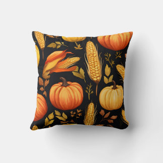 Pumpkins, cobs and leaves cushion
