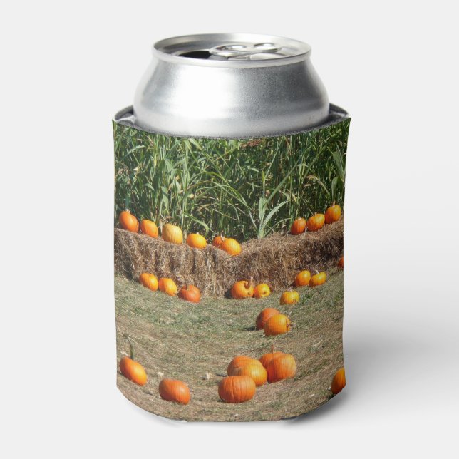 Pumpkins, Corn and Hay Autumn Harvest Photography Can Cooler (Can Front)