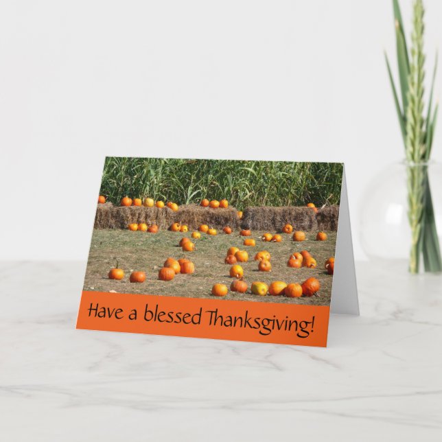 Pumpkins, Corn and Hay Thanksgiving Card (Front)