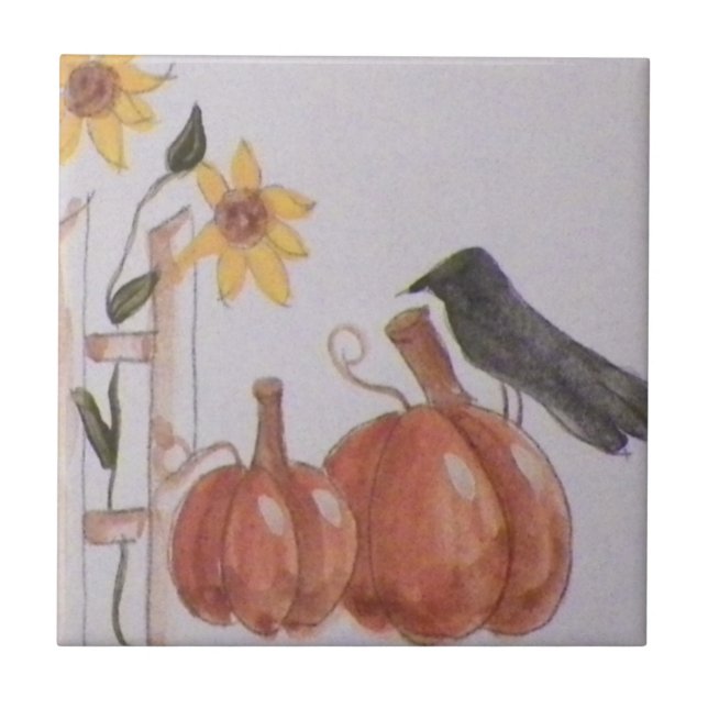 Pumpkins Crow Country Folk Tile (Front)