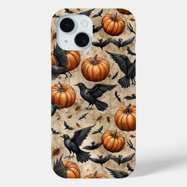 Pumpkins, Crows, and Bats Halloween Pattern Case-Mate iPhone Case (Back)