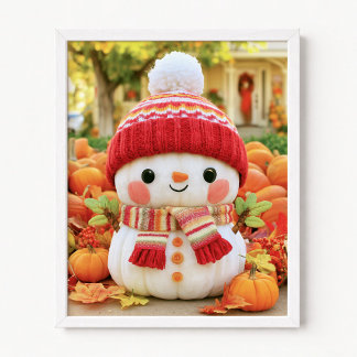 Pumpkins Disguised as a Snowman Poster