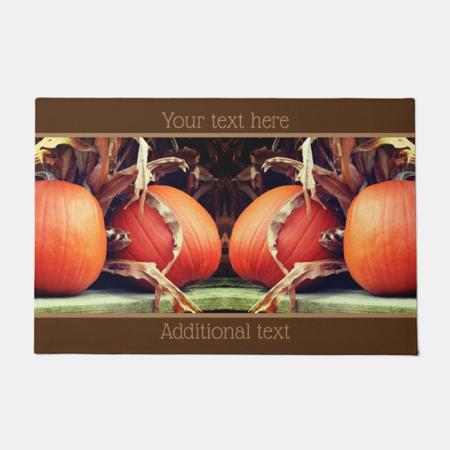 Pumpkins Dried Corn Stalks Autumn Personalised Doormat (Front)