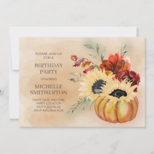 Pumpkins Fall Autumn Floral Flowers Birthday Party Invitation