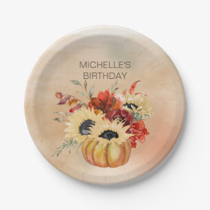 Pumpkins Fall Autumn Floral Flowers Birthday Party Paper Plate