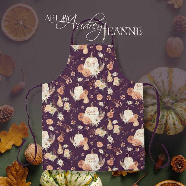 Pumpkins Fall Autumn Thanksgiving BOHO Floral Apron (Creator Uploaded)