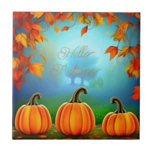 Pumpkins Fall Decor Orange Halloween Autumn Ceramic Tile