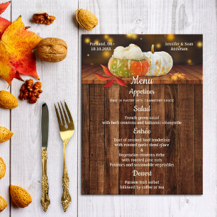 Pumpkins Fall Wedding or Thanksgiving Menu Postcard