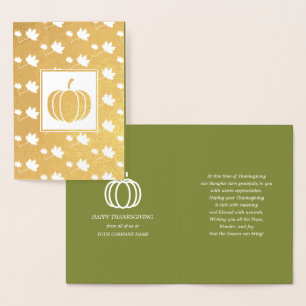 Pumpkins & Falling Leaves Thanksgiving Luxury Foil Card