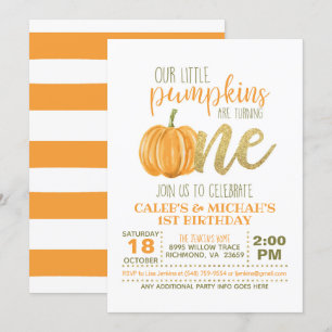 Pumpkins First Birthday Invitation - Boy - Twins