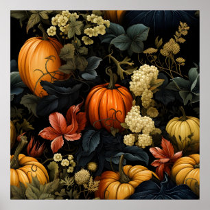 Pumpkins Floral Art Poster