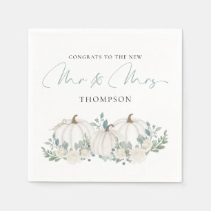 Pumpkins Florals Script Congrats Mr Mrs Wedding Napkin