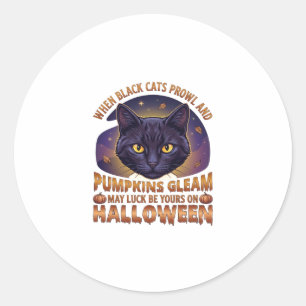 Pumpkins Gleam Halloween Black Cat Falling Leaves_ Classic Round Sticker