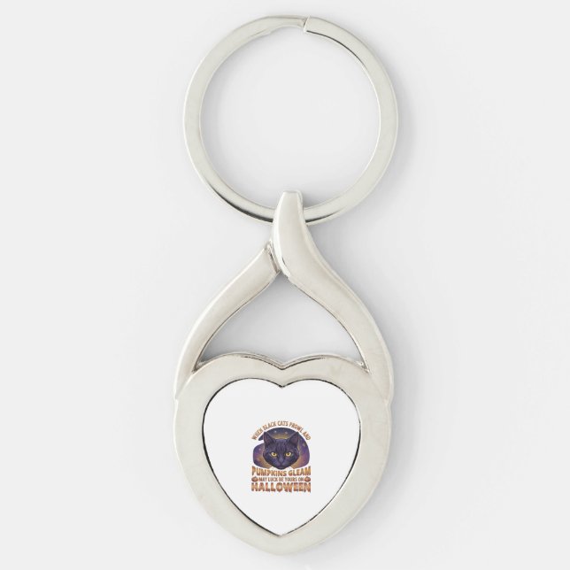 Pumpkins Gleam Halloween Black Cat Falling Leaves_ Key Ring (Front)