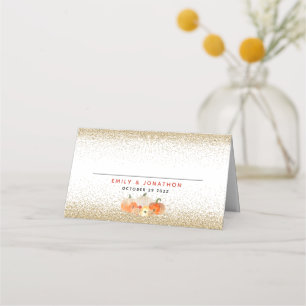 Pumpkins Glitter Fall In Love Names Wedding Place  Place Card