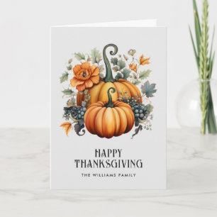 Pumpkins Grapes Flowers Photo Happy Thanksgiving Card