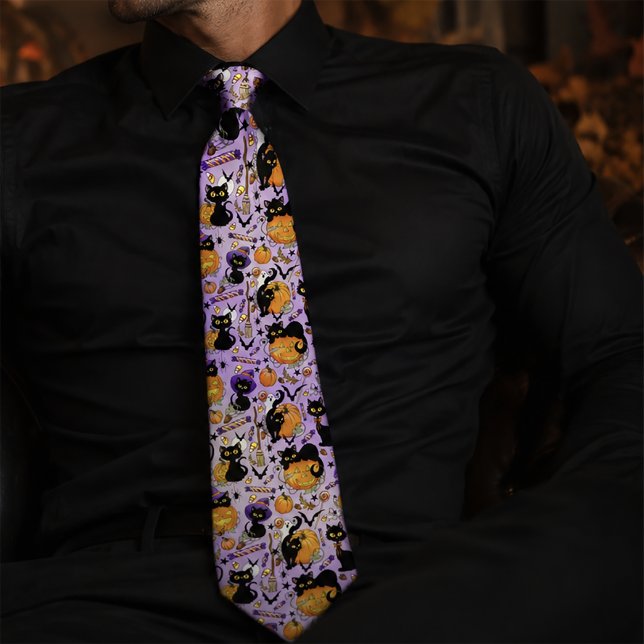 Pumpkins Halloween Candy Black Cats Tie (Creator Uploaded)