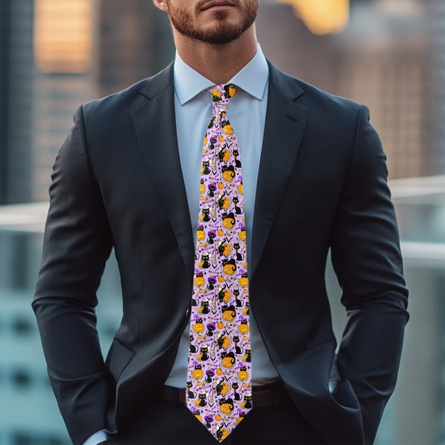 Pumpkins Halloween Candy Black Cats Tie (Creator Uploaded)