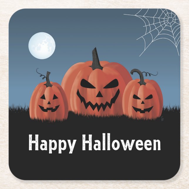 Pumpkins Halloween Square Paper Coaster (Front)