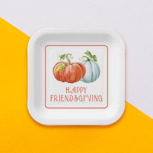 Pumpkins Happy Friendsgiving burnt orange fall Paper Plate