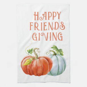 Pumpkins Happy Friendsgiving burnt orange fall Tea Towel