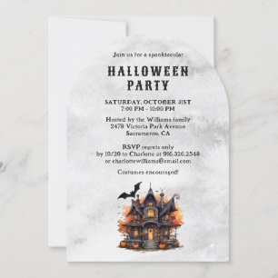Pumpkins Haunted House Bats Halloween Party Invitation