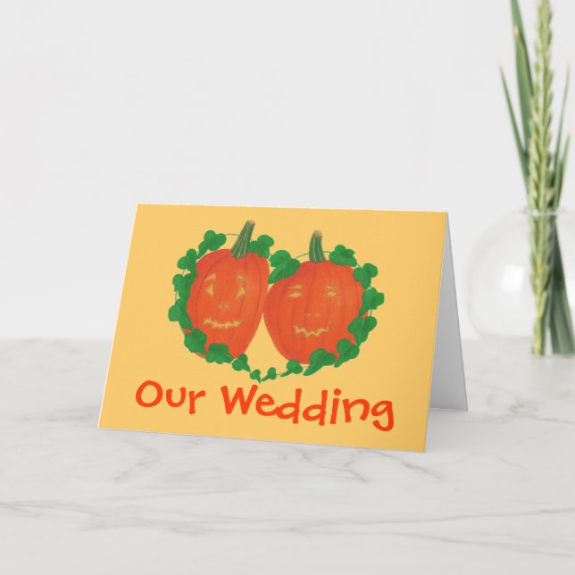 Pumpkins Heart Vine, Orange Wedding Invitations (Front)