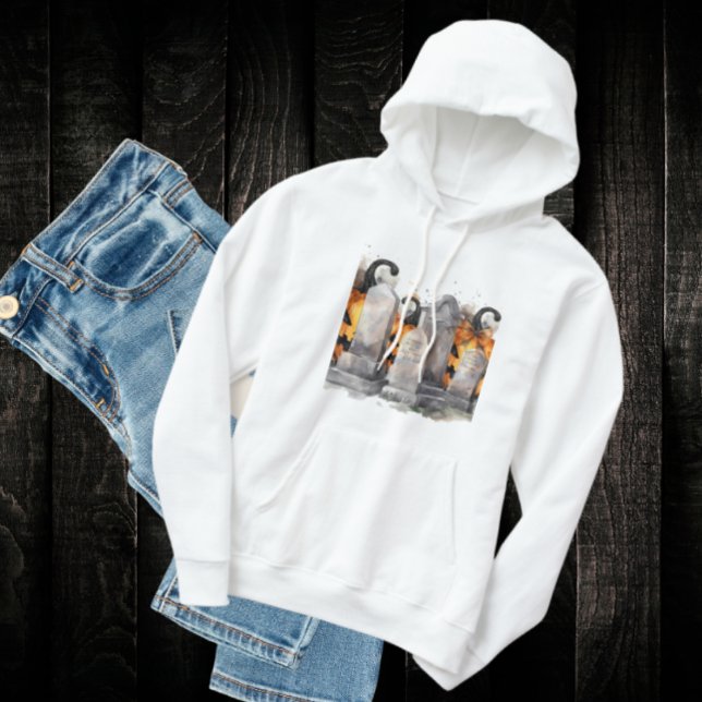 Pumpkins Hiding Behind Tombstones at Halloween  Hoodie (Pumpkins and tombstones at Hallow's Eve.  Jack-o-lanterns on hoodies are perfect for Halloween!)