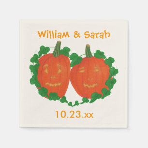 Pumpkins in love heart vine wedding napkins
