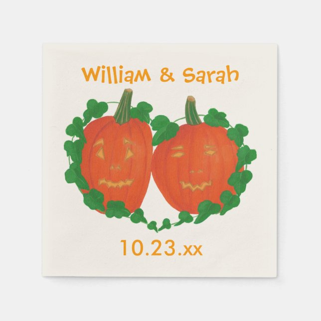 Pumpkins in love heart vine wedding napkins (Front)