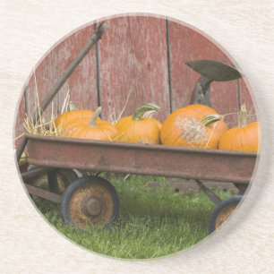Pumpkins in old wagon coaster