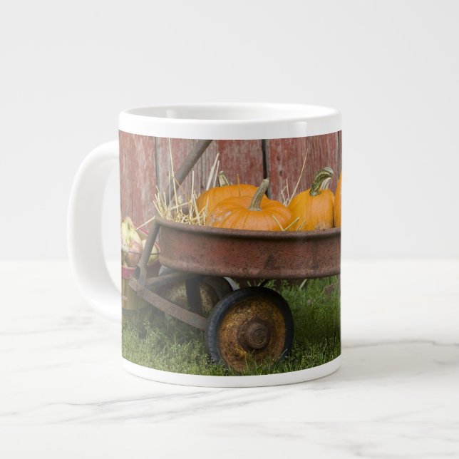 Pumpkins in old wagon large coffee mug (Front Left)