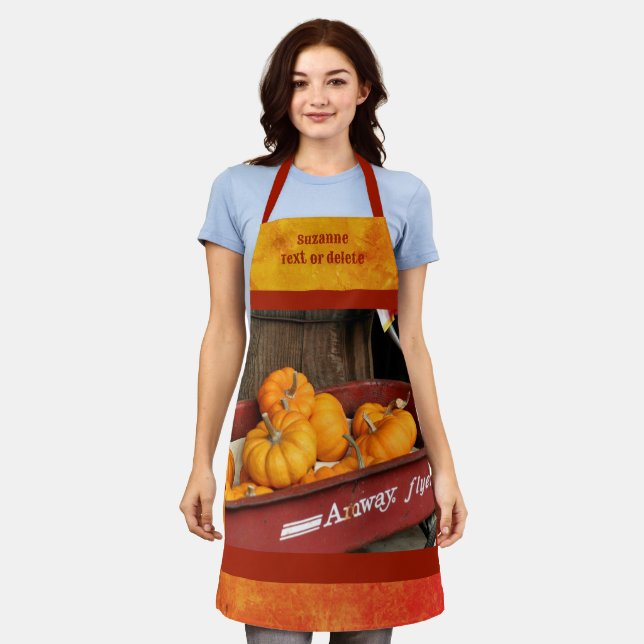 Pumpkins In Wagon Country Fall Personalised Apron (Worn)